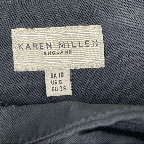 Karen Millen Capri Pants Women's 6 Black Wide Leg Cuffed Low Rise Button Pockets - Picture 6 of 13